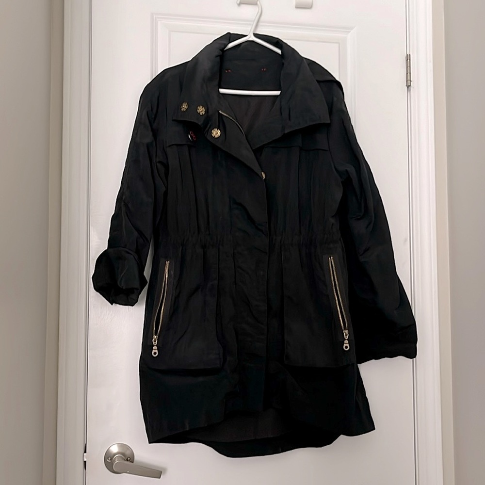 Black spring coat/windbreaker with gold detailing